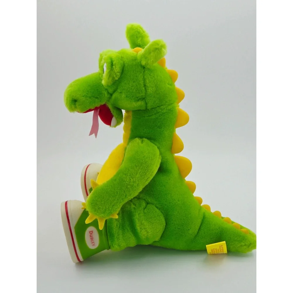 Vintage Dudley the Dragon Plush Stuffed Animal 90s TV Show Green Dragon Sneakers